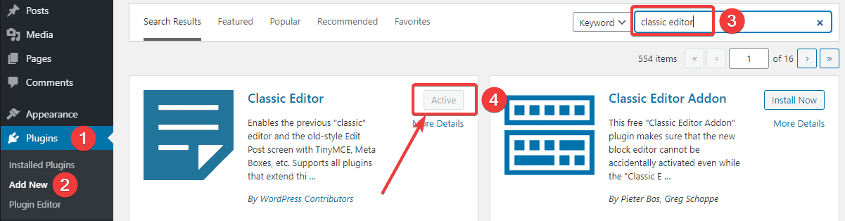 How to install the Classic WordPress Editor plugin