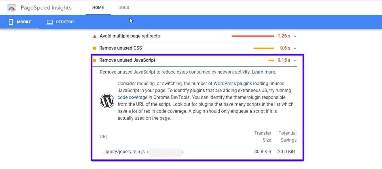 PageSpeed insights