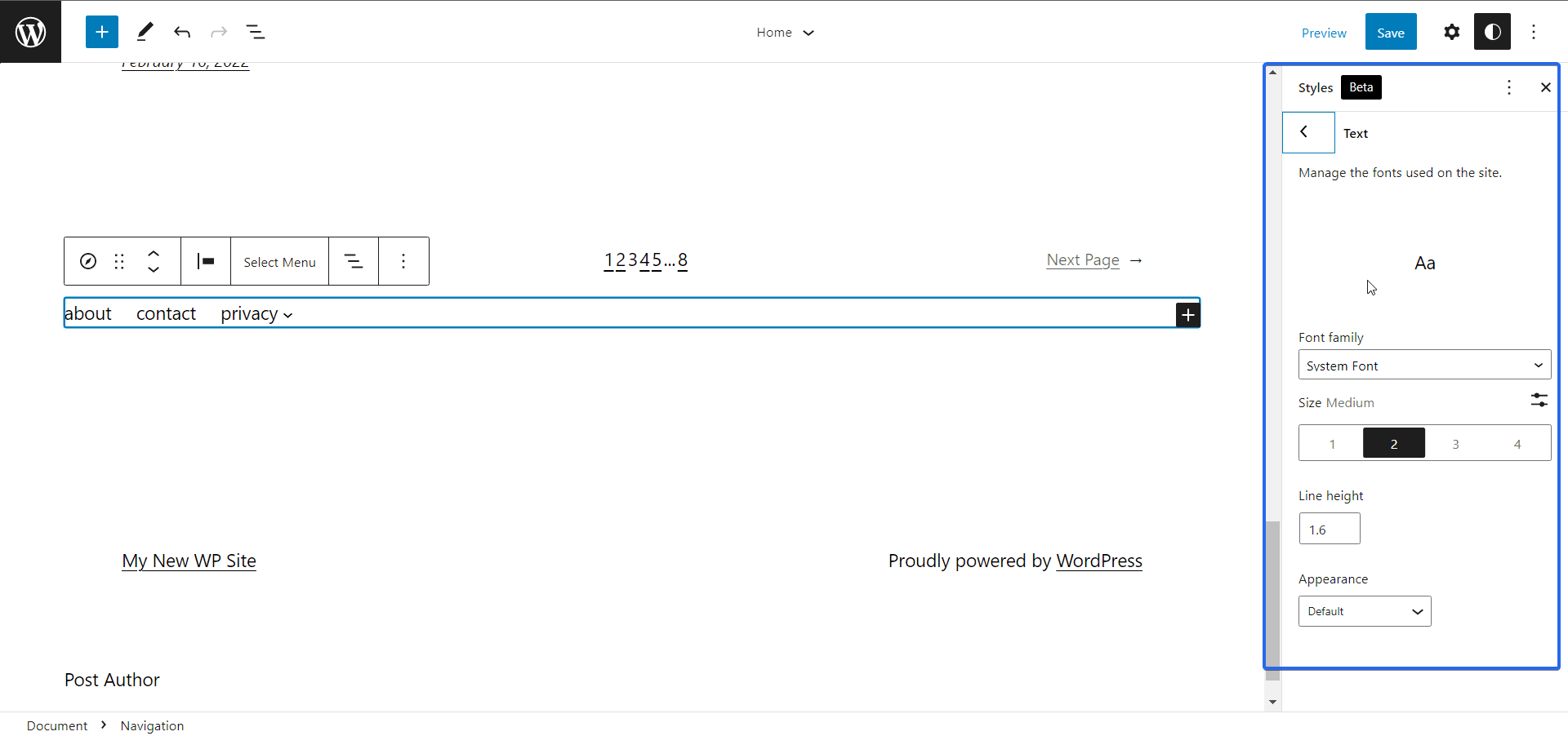 Typography Settings tab