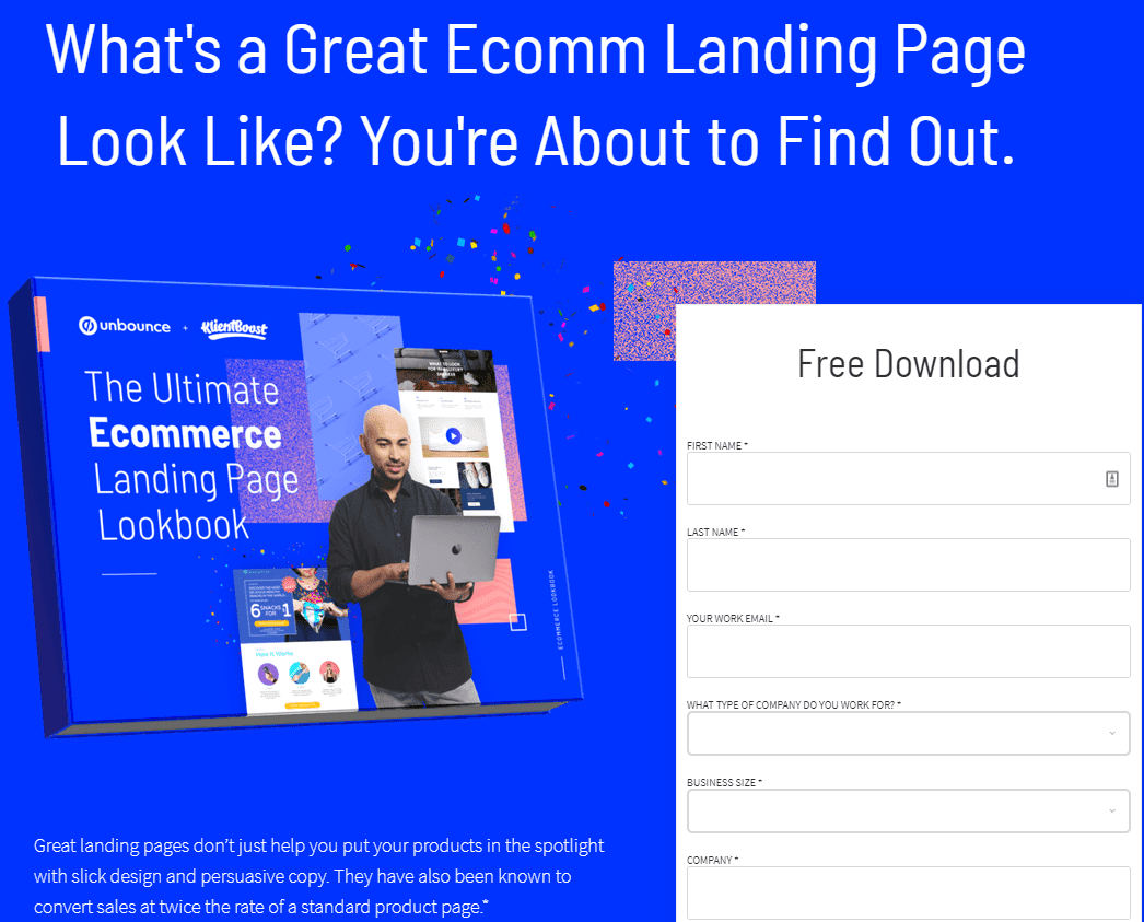 Landing page example from Unbounce