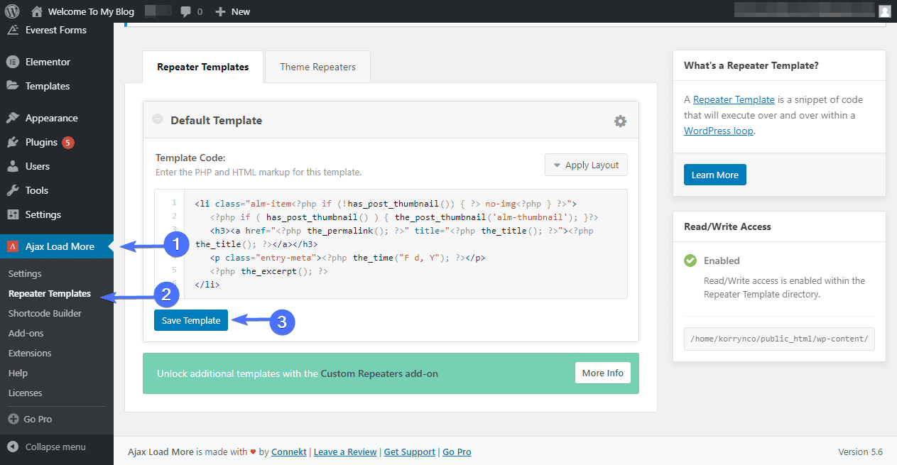 Configure Ajax Load More