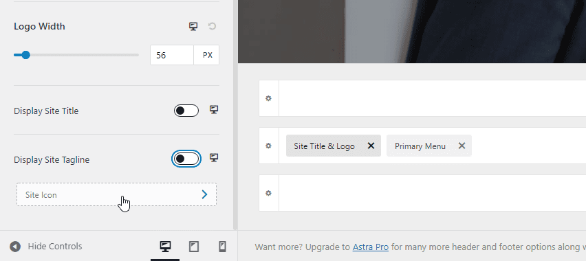 Click Site Icon button to add favicon