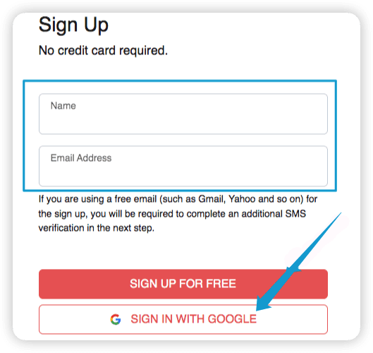 Sign up page