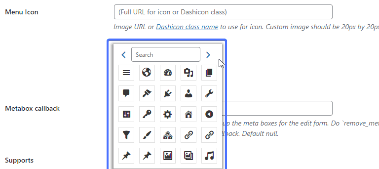 Pick a suitable icon from wp dashicons
