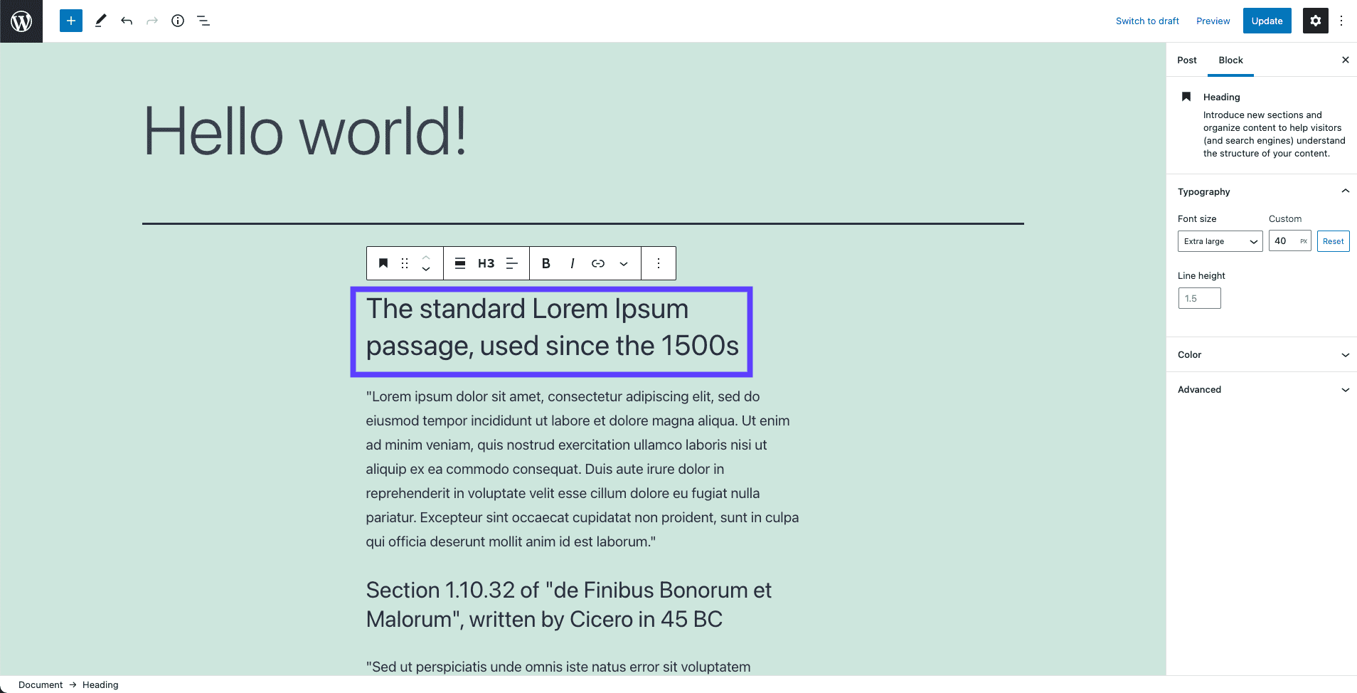 how to change font size in wordpress