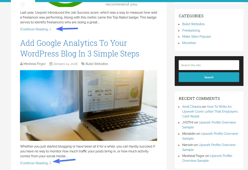 Excerpt displayed in homepage