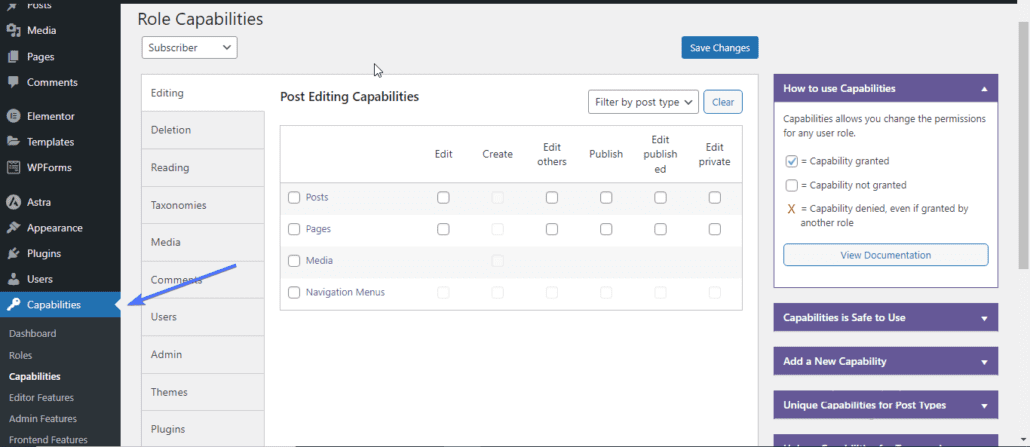 WordPress dashboard