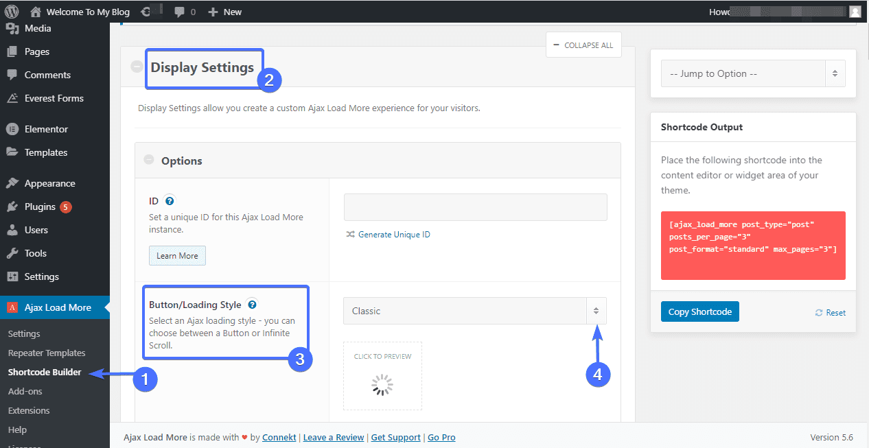 Shortcode builder - Ajax Load More
