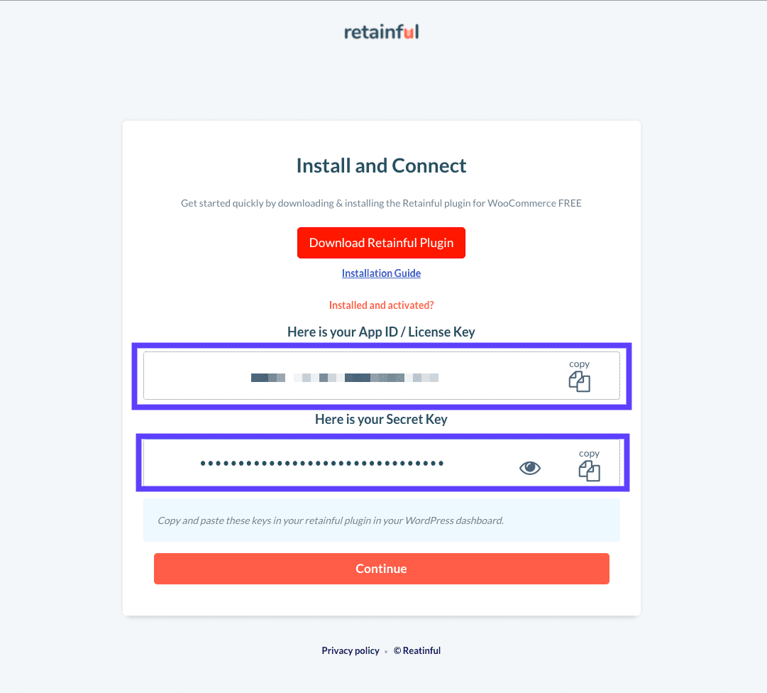 Copy and paste your app ID and License key