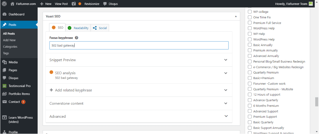 Adding focus keywords