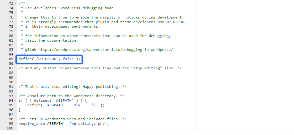 Find the wordpress debug mode settings