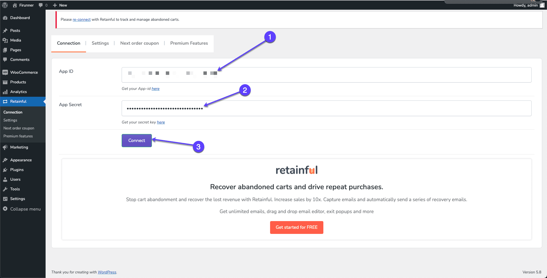 Connect your WooCommerce store - Recover abandoned cart