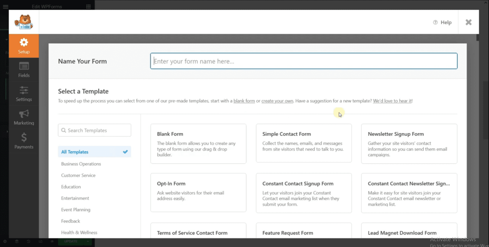 Select Simple Contact Form option