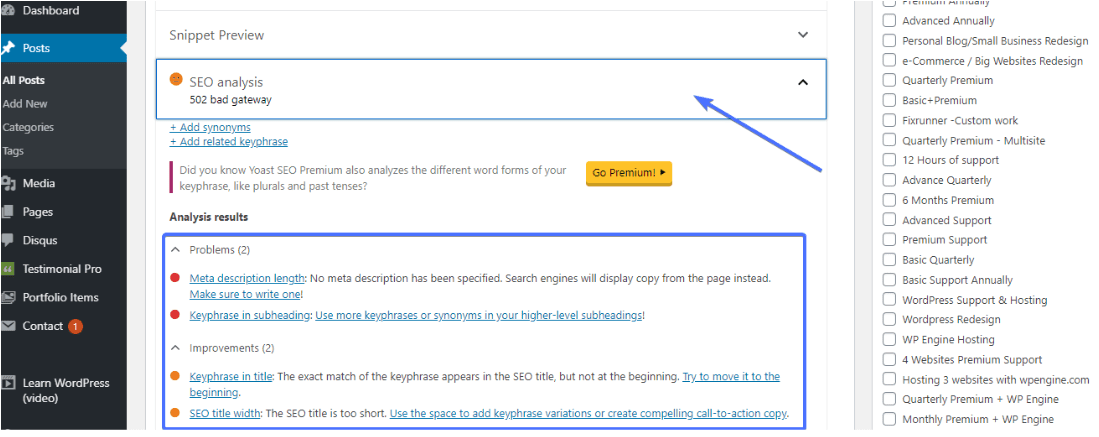 SEO Analysis tab