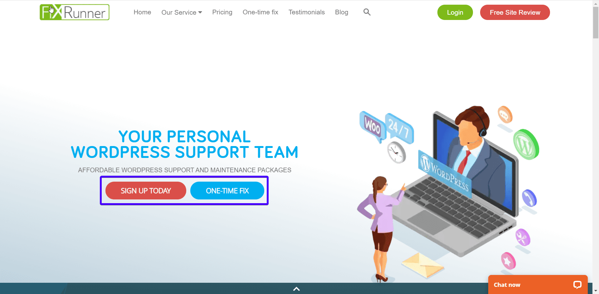 Call to action - change homepage wordpress