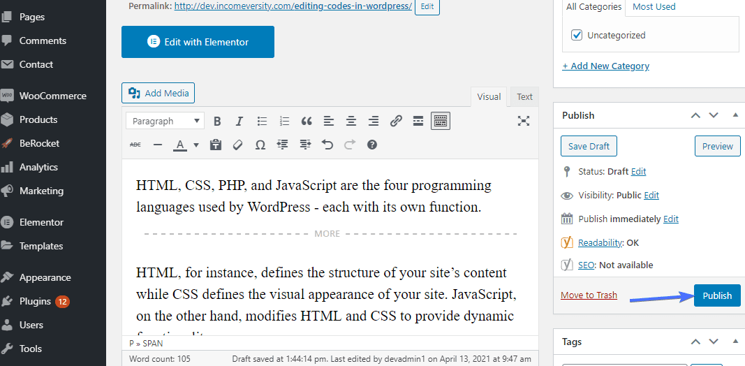 More tag in classic editor