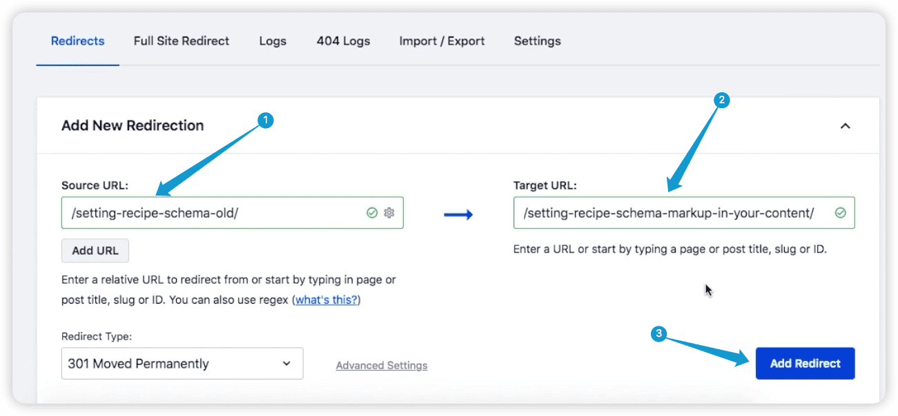 Add new redirection link
