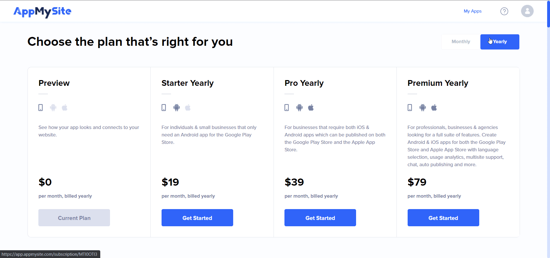 AppMySite pricing