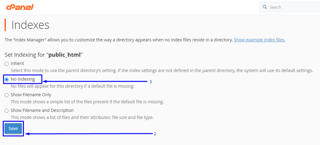 disabling directory browsing in wordpress via cpanel