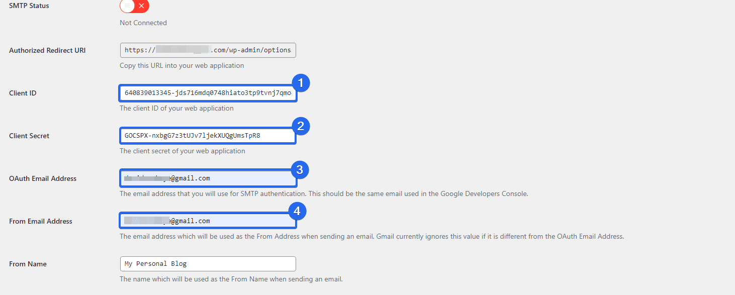 configurig gmail smtp plugin