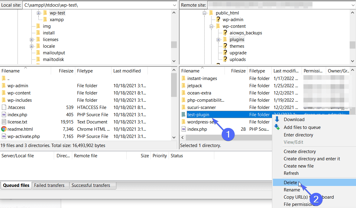 delete wordpress plugin via ftp