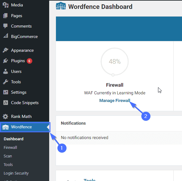 Wordfence dashboard - WordPress DDoS attack