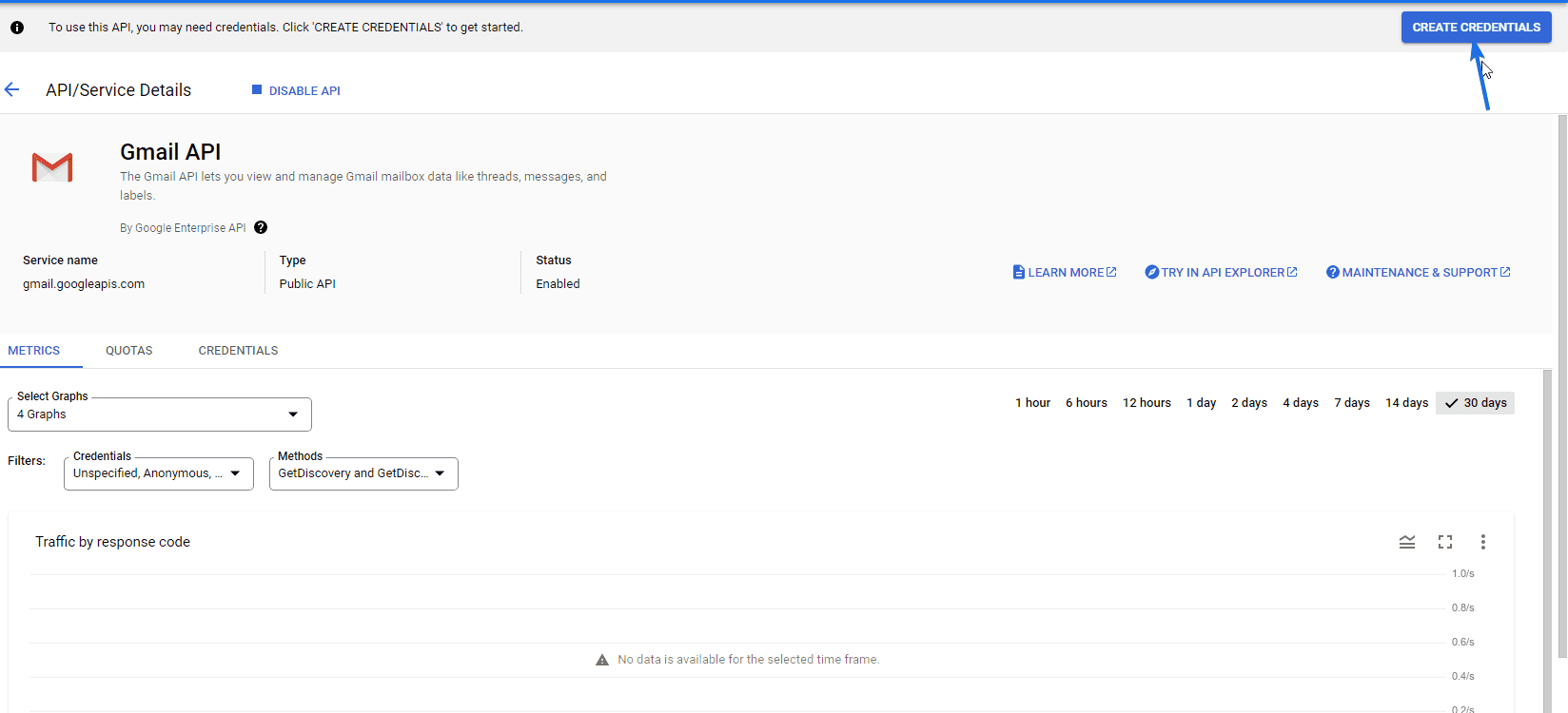 Generate API keys by clicking Create Credentials button