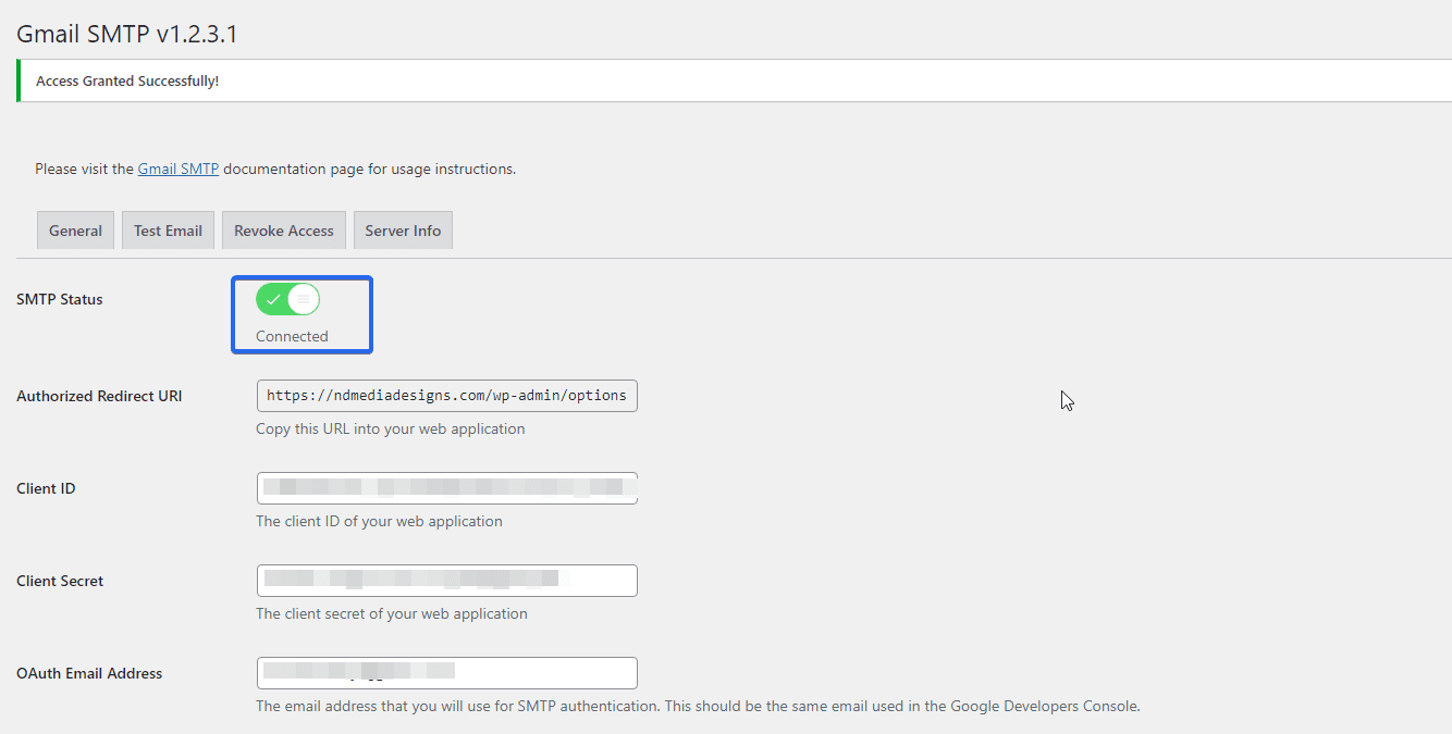 Gmail SMTP status