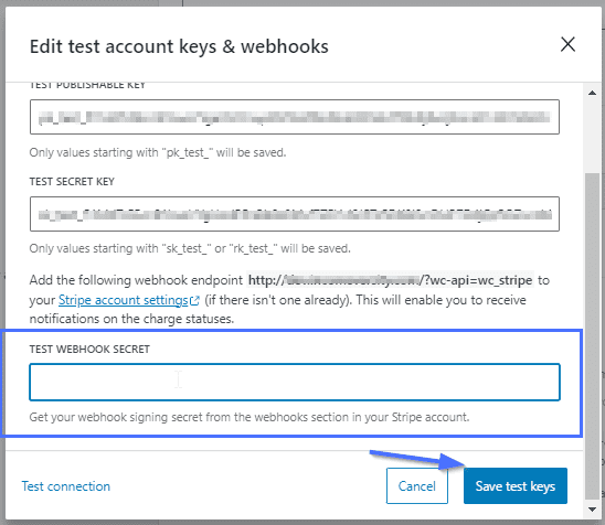 Enter test webhook secret