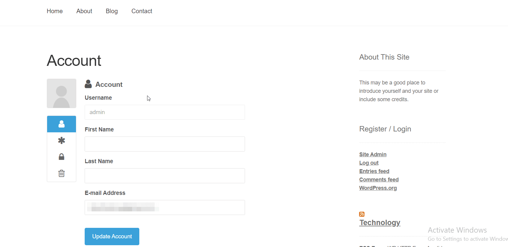 user account - wordpress user registration