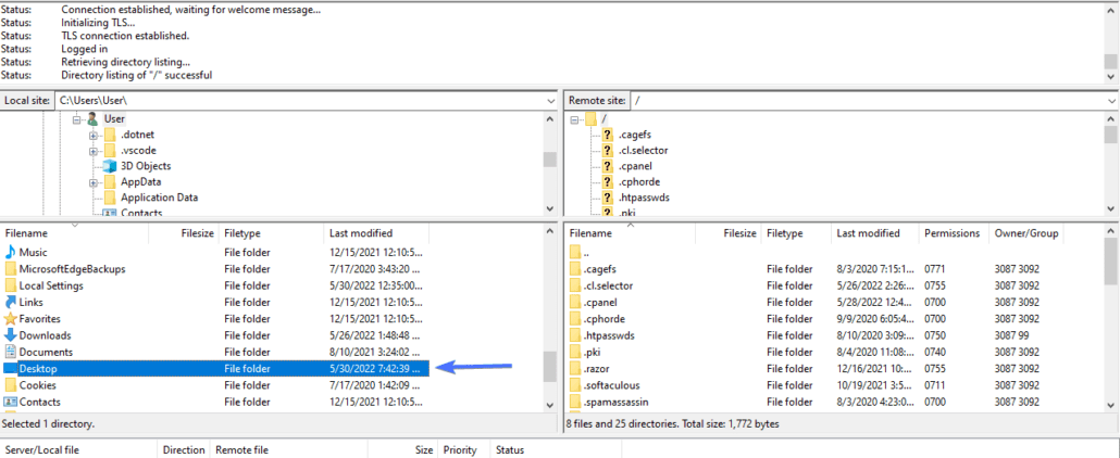 The FileZilla menu