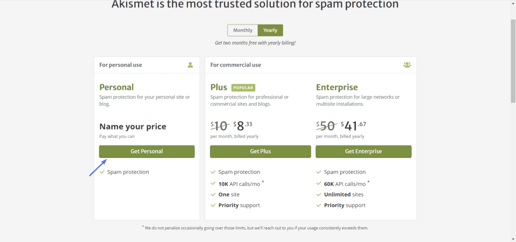 akismet anti-spam pricing