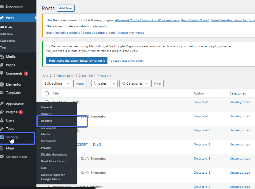WordPress excerpts settings