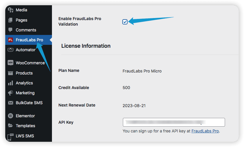 Enable FraudLabs Pro Validation