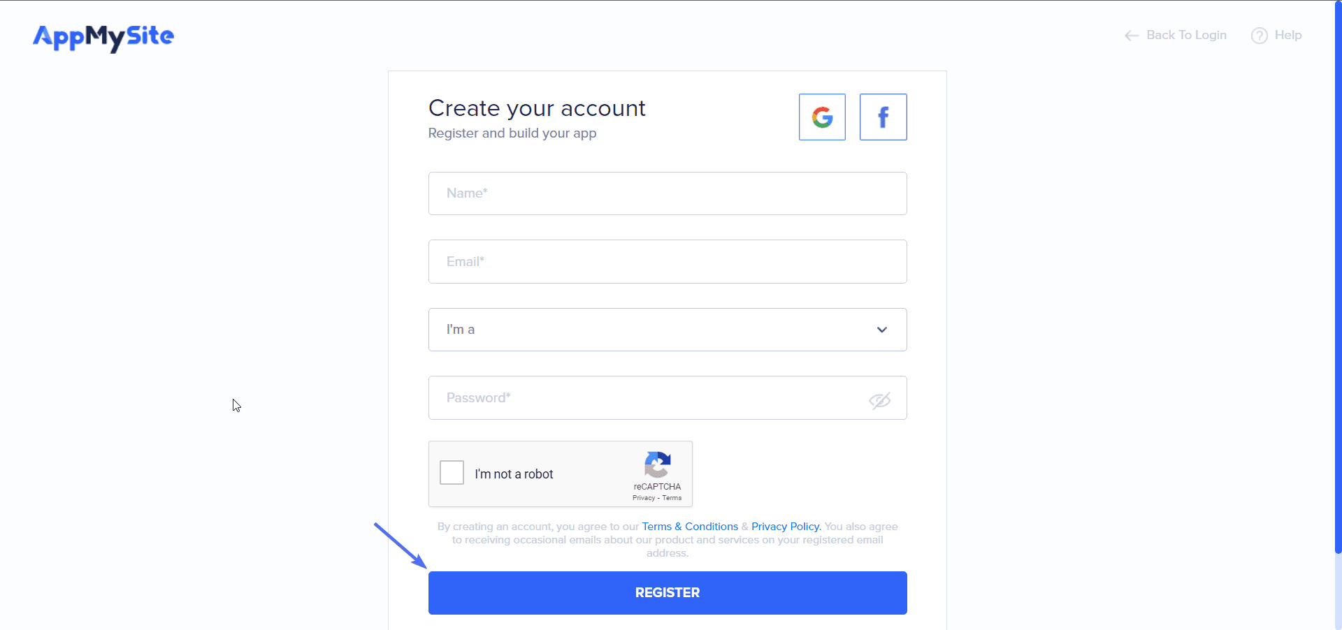 AppMySite Registration
