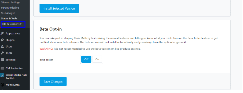 Hover over Plugin tab to access Help & Support option