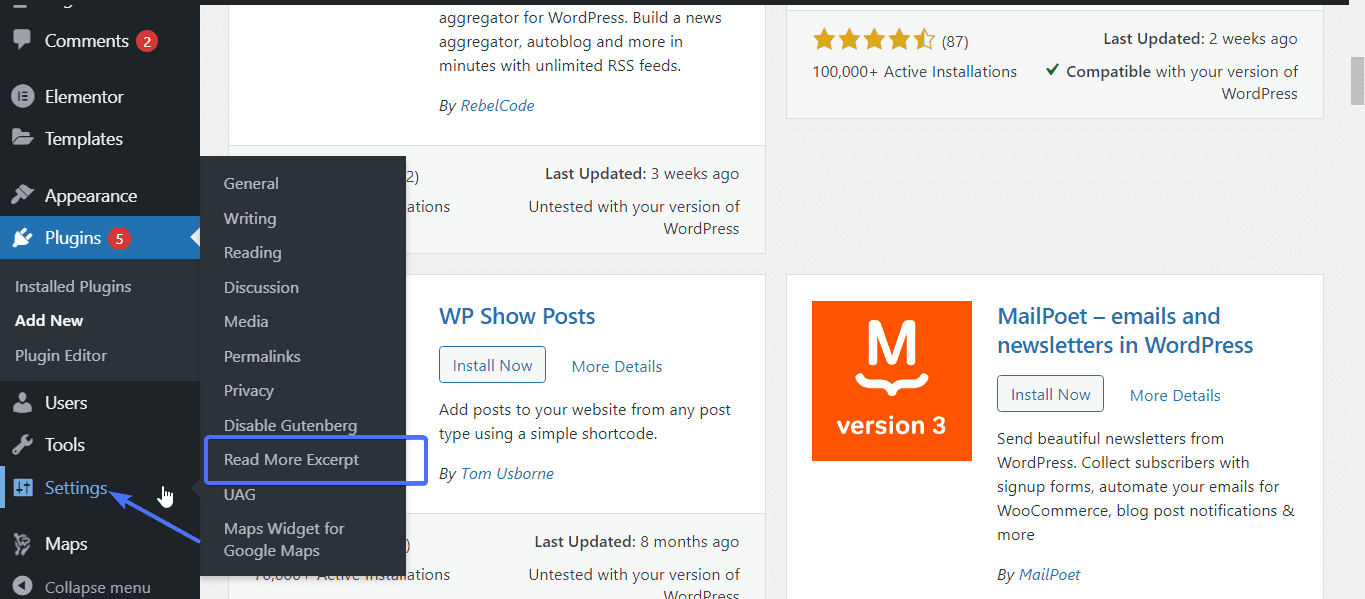 Configure Read More plugin settings