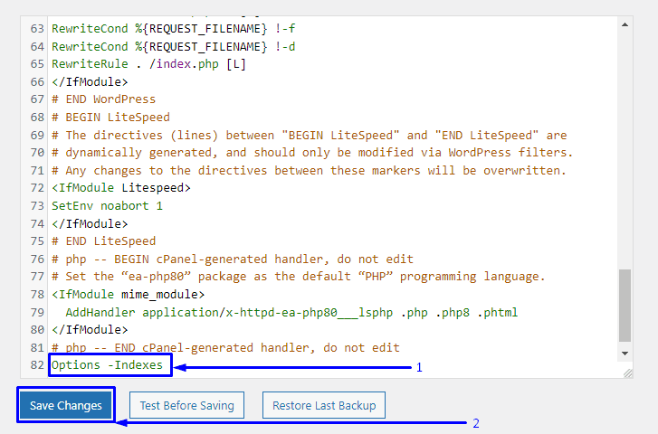 Add code to disable directory browsing in wordpress