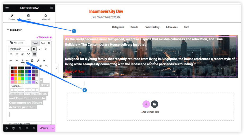 Customizing WordPress background video text color