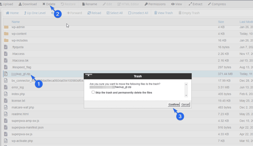 Delete file from server