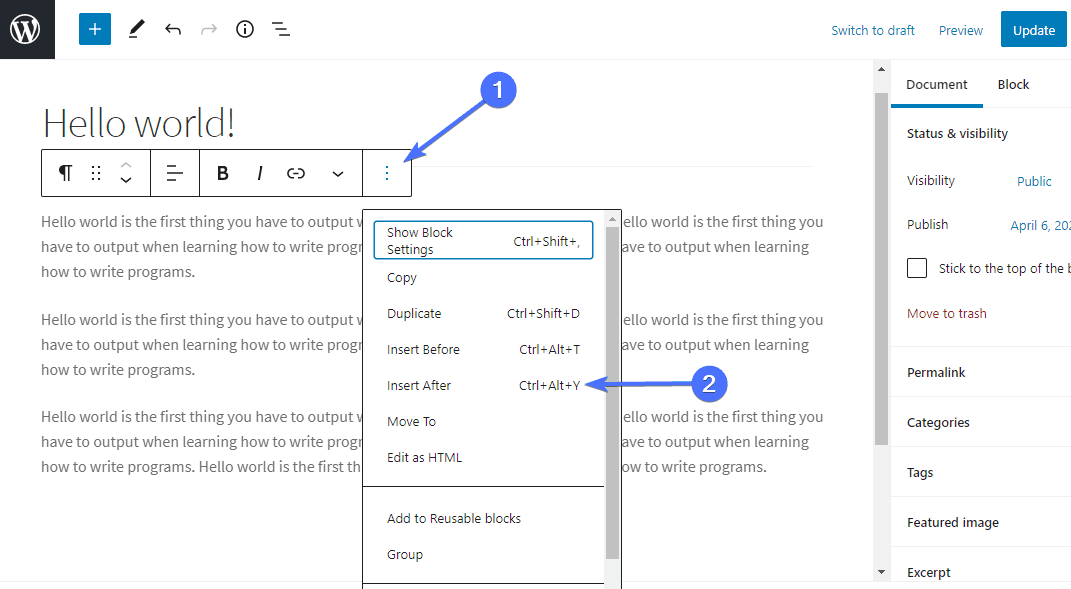 Adding WordPress excerpt to Gutenberg with more tag