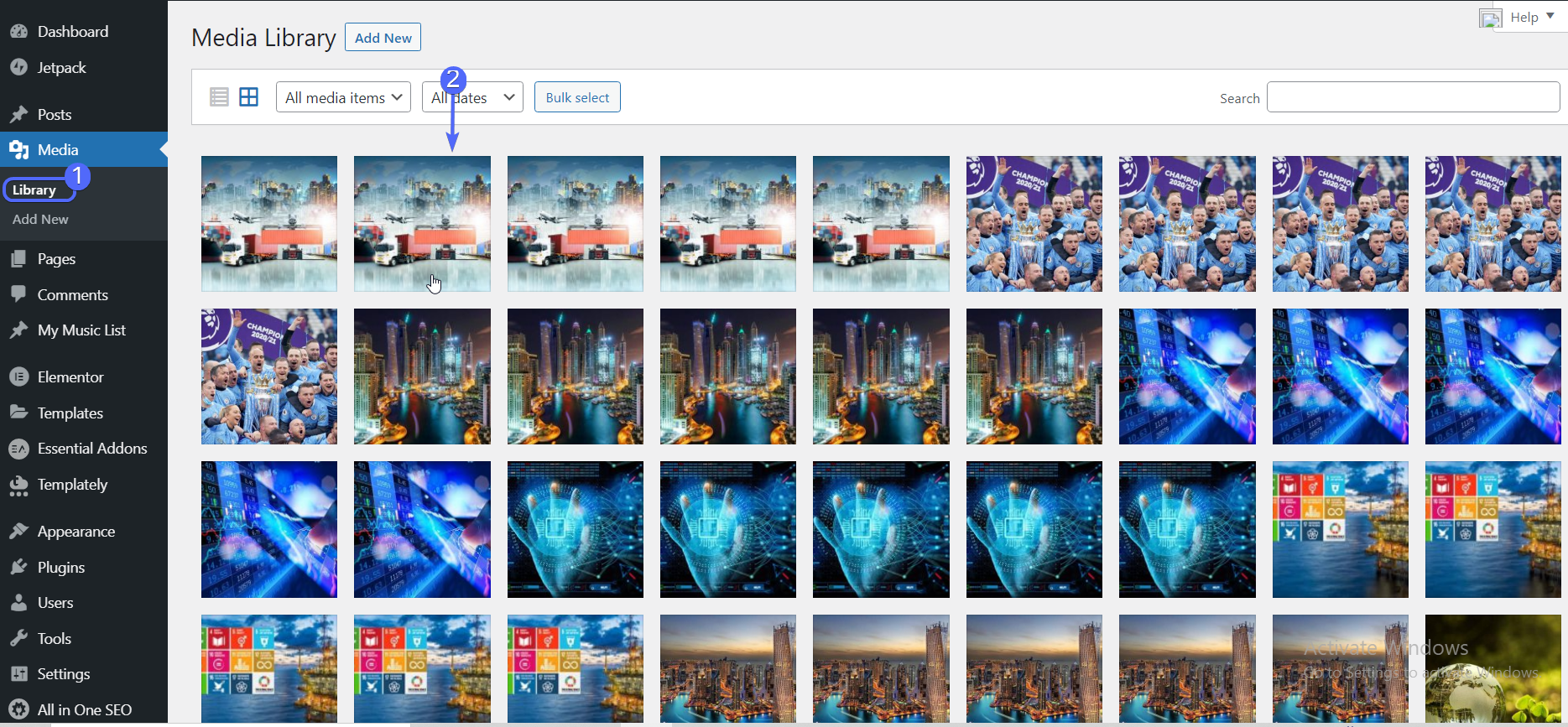 wordpress media library - parallax effect