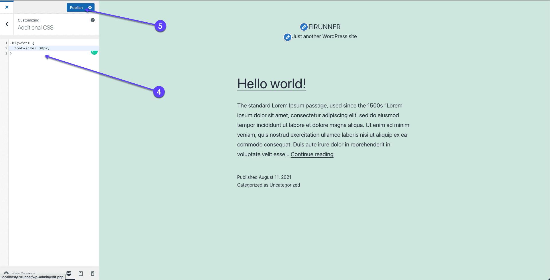 how to change font size in wordpress