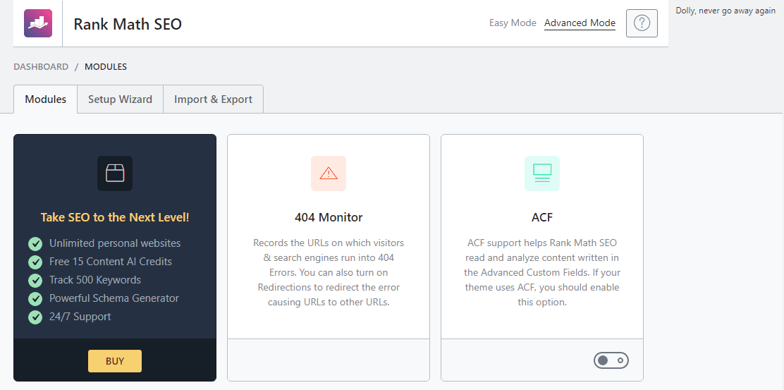 Rank Math SEO's dashboard