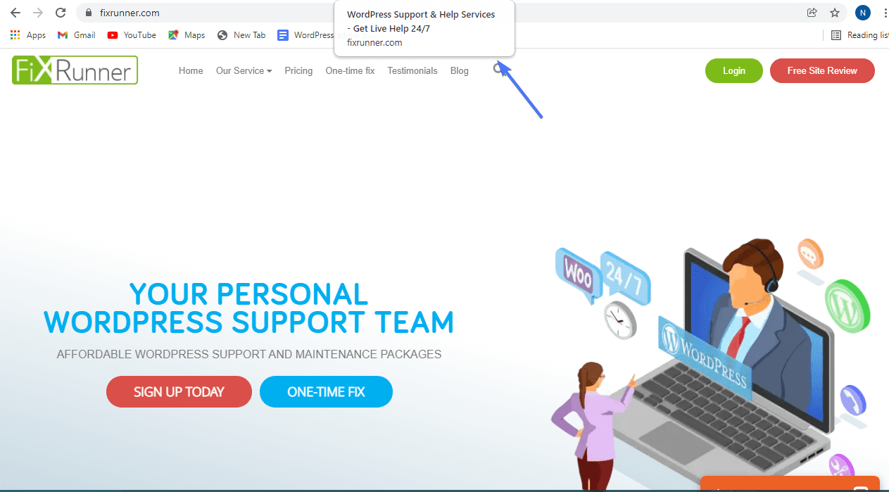 Site title and tagline displayed as the homepage title