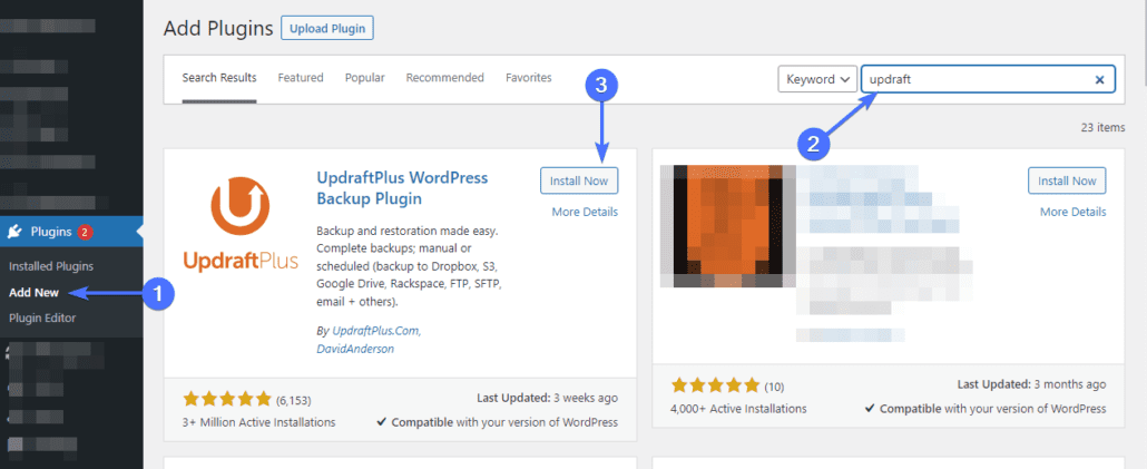 Install UpdraftPlus plugin - woocommerce backup