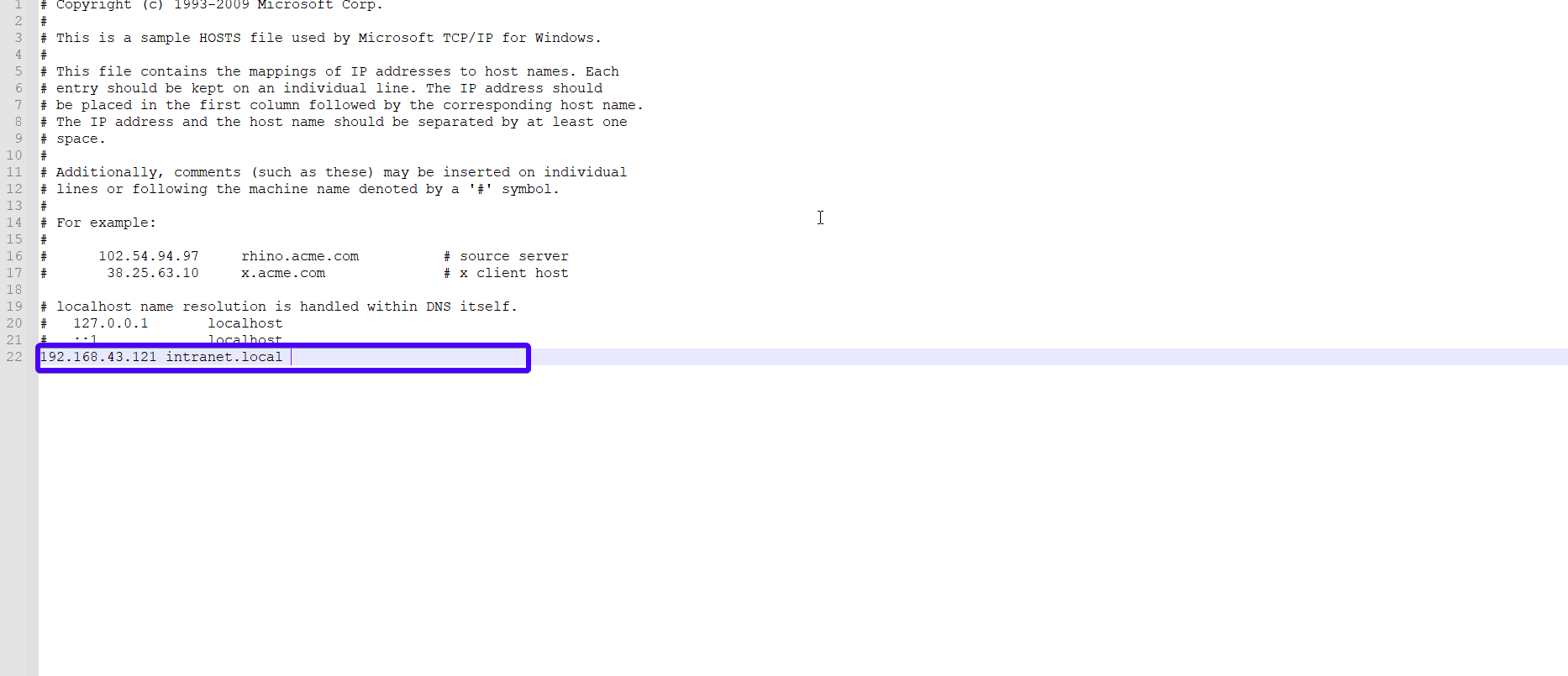 Snippet to host file