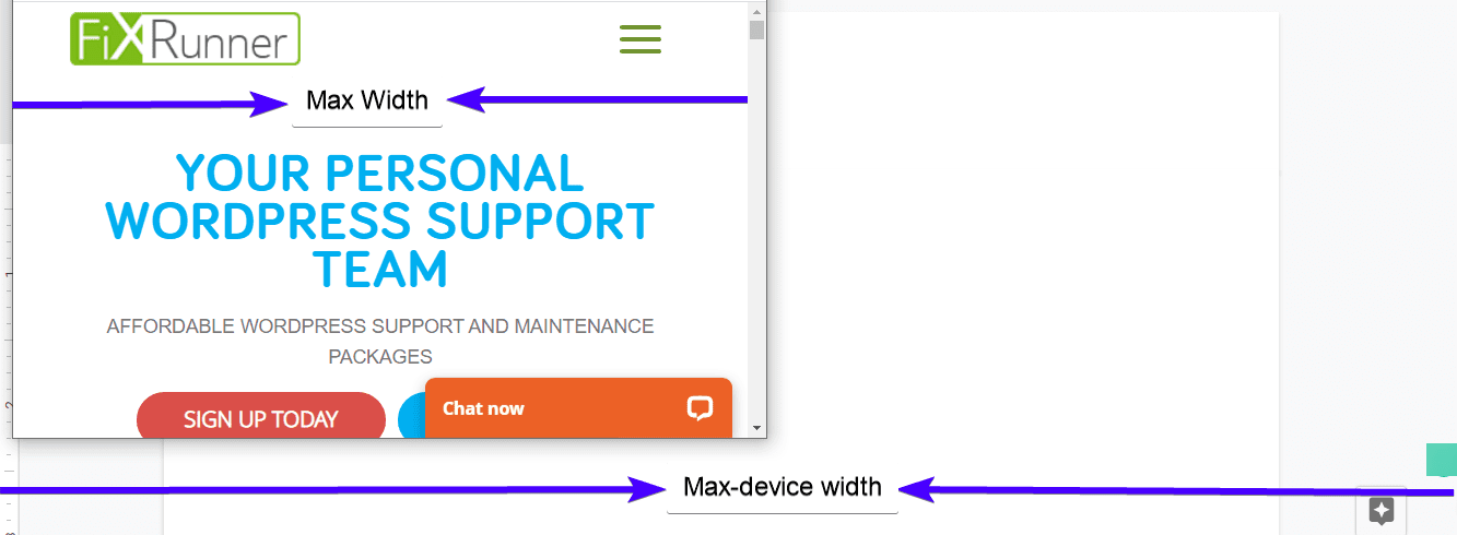 difference between max width and max device width: media query not working