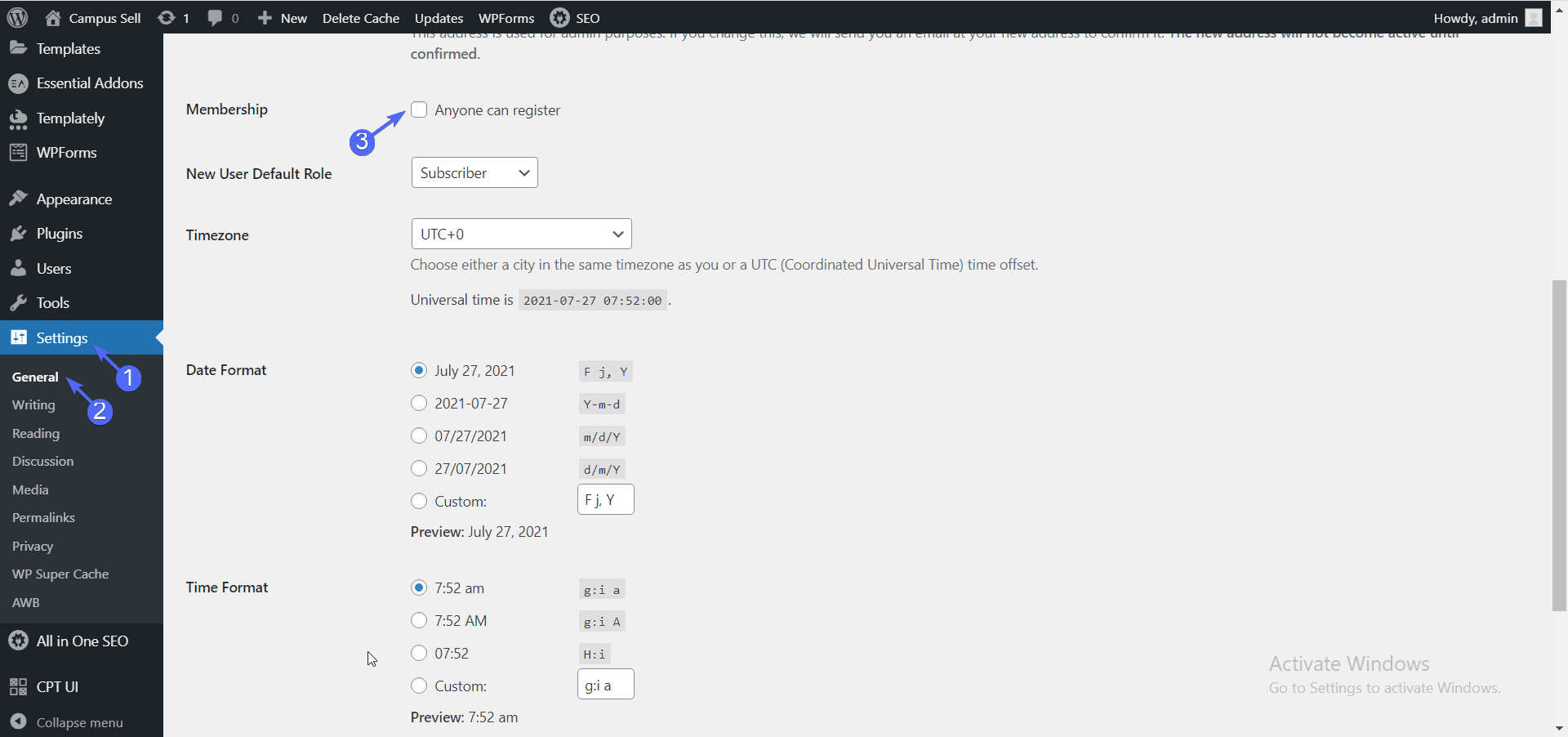 enable user registration in wordpress