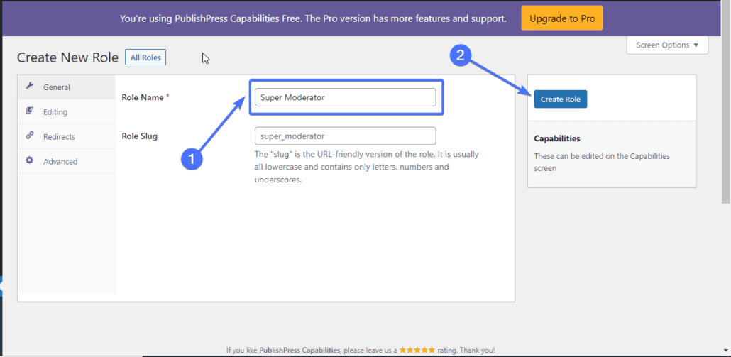 Create role - WordPress access control